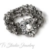 Dark Charcoal Grey Pearl Silver Rhinestone Bridal Chandelier Earrings