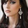 Long Romantic Pearl and Rhinestone Crystal Bridal Chandelier Earrings