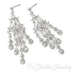Romantic Vintage Style Rhinestone Crystal Chandelier Bridal Earrings
