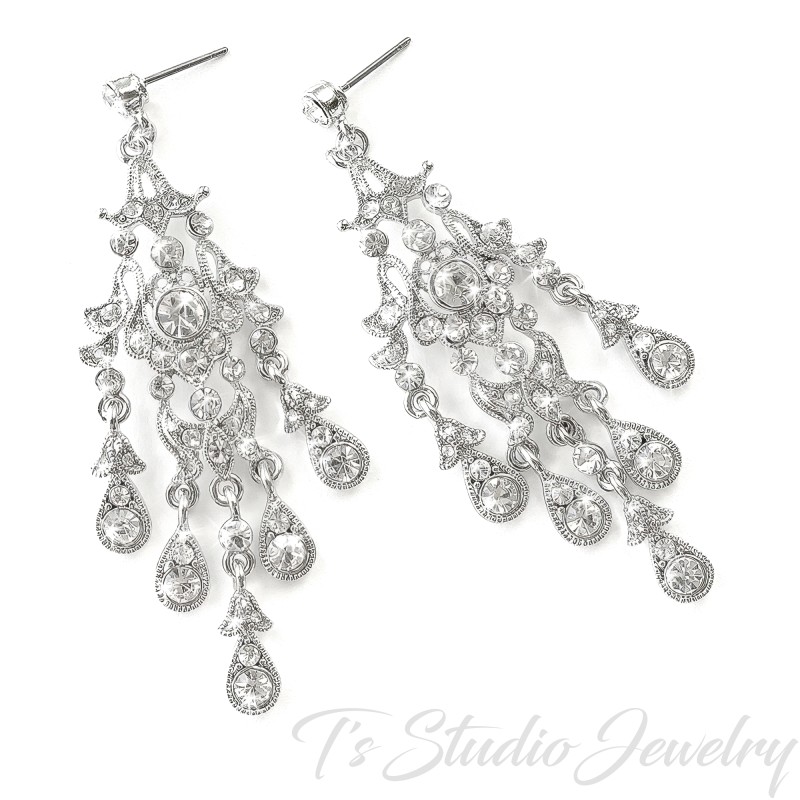 Romantic Vintage Style Rhinestone Crystal Chandelier Bridal Earrings