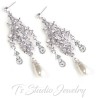 Romantic Vintage Style Rhinestone Crystal and Pearl Chandelier Bridal Earrings - White or Ivory Swarovski Pearl Wedding Jewelry