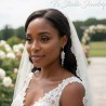 Long Bridal Earrings Pearl and Crystal Cluster - Beach Theme Wedding