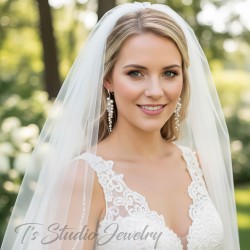 Long Bridal Earrings Pearl and Crystal Cluster - Beach Theme Wedding