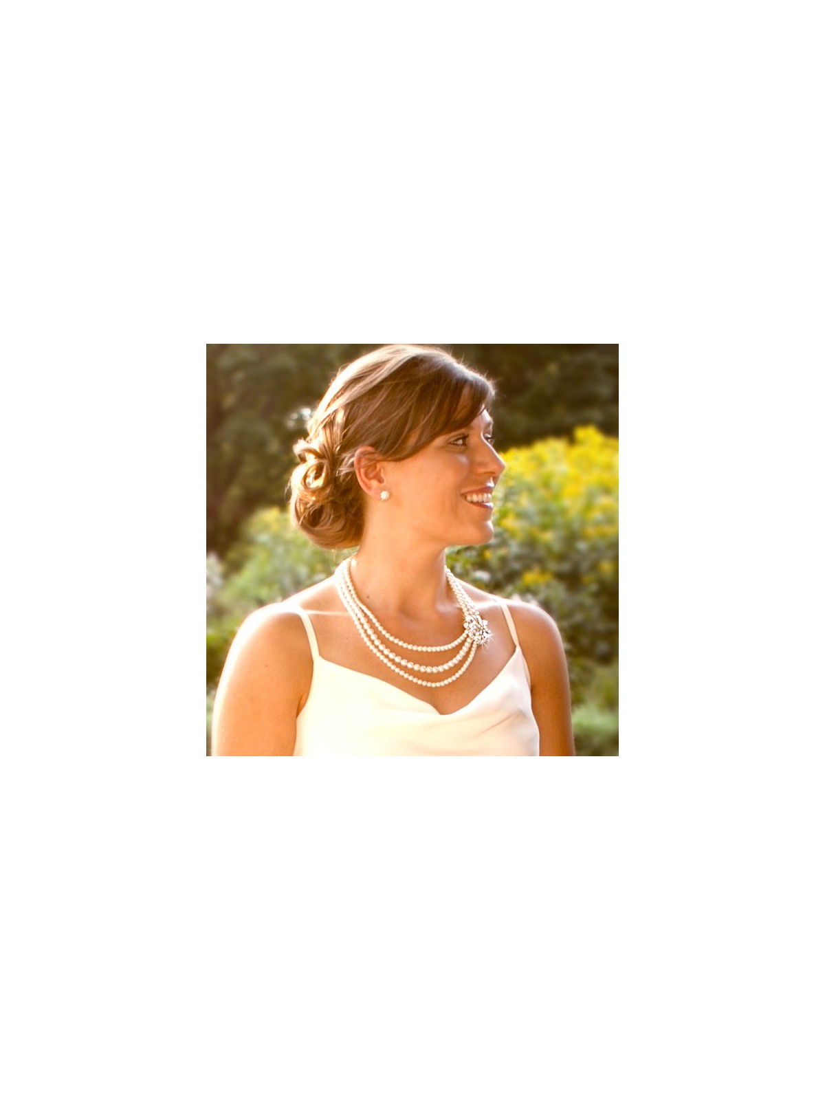 3 Strand Long Pearl Bridal Necklace