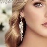 Long Bridal Earrings Pearl and Crystal Cluster - Beach Theme Wedding