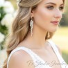 Long Bridal Earrings Pearl and Crystal Cluster - Beach Theme Wedding