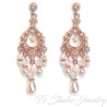 Rose Gold Pearl and Crystal Rhinestone Chandelier Bridal Wedding Earrings