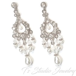 Pearl and Crystal Rhinestone Chandelier Bridal Wedding Earrings