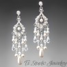 Long Swarovski Pearl and Crystal Rhinestone Chandelier Bridal Earrings