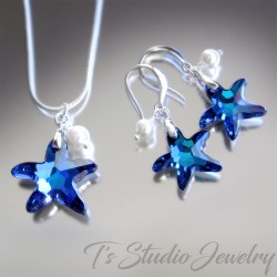 Blue Starfish Pearl Bridesmaid Gift Earrings - Beach Theme Wedding