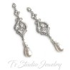 Silver Pave Teardrop Pearl Bridal Chandelier Wedding Jewelry Earrings