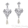 Silver Vintage CZ Teardrop Pearl Bridal Chandelier Wedding Earrings