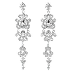 Long Rhinestone Crystal Pageant or Prom Earrings - Statement Earrings