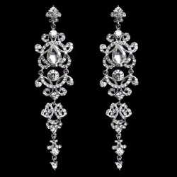 Long Rhinestone Crystal Pageant or Prom Earrings - Statement Earrings