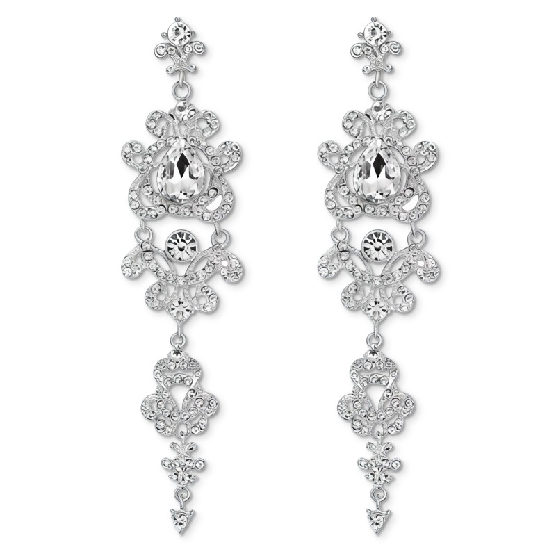 Long Rhinestone Crystal Pageant or Prom Earrings - Statement Earrings