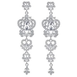 Long Rhinestone Crystal Pageant or Prom Earrings - Statement Earrings