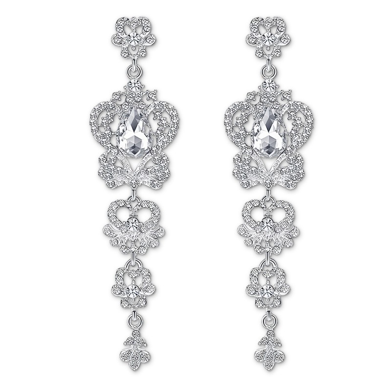 Long Rhinestone Crystal Pageant or Prom Earrings - Statement Earrings