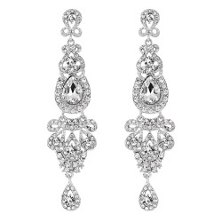 Long Rhinestone Crystal Pageant or Prom Earrings - Statement Earrings