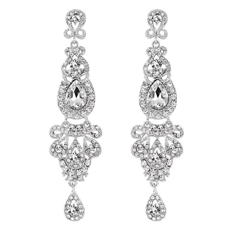 Long Rhinestone Crystal Pageant or Prom Earrings - Statement Earrings