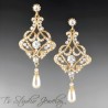 Long Romantic Pearl and Rhinestone Crystal Bridal Chandelier Earrings