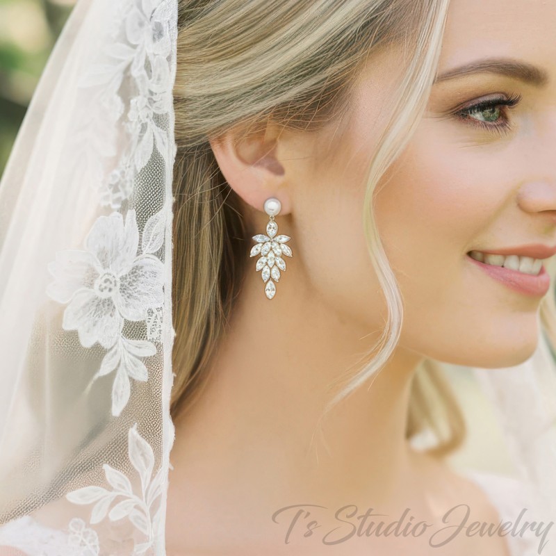 Pearl bridal earrings cubic zirconia crystal cluster chandelier drop Pearl bridal earrings cubic zirconia crystal cluster chandelier drop