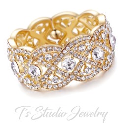 Long Gold Pearl and Rhinestone Crystal Bridal Chandelier Earrings