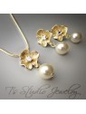 Gold Flower Necklace and Earrings Bridesmaid Set