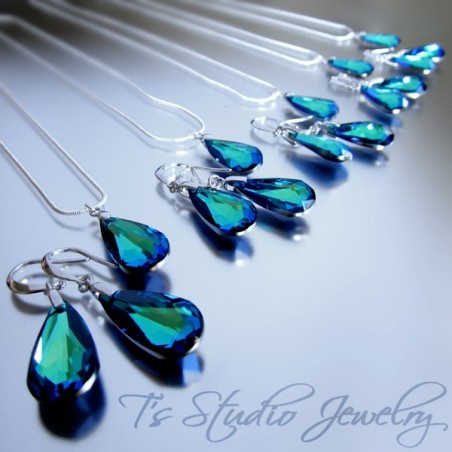 Blue Aqua Crystal Teardrop Bridesmaid Set