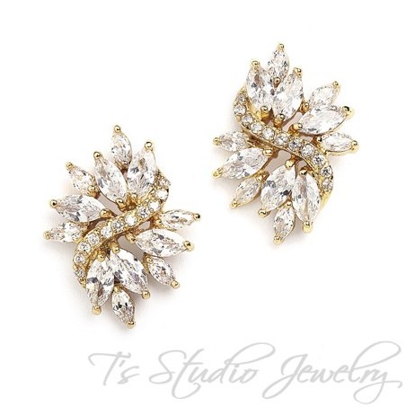 Marquis CZ Gold Bridal Earrings