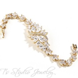 Marquis CZ Cubic Zirconia Crystal Cluster Gold Bridal Bracelet