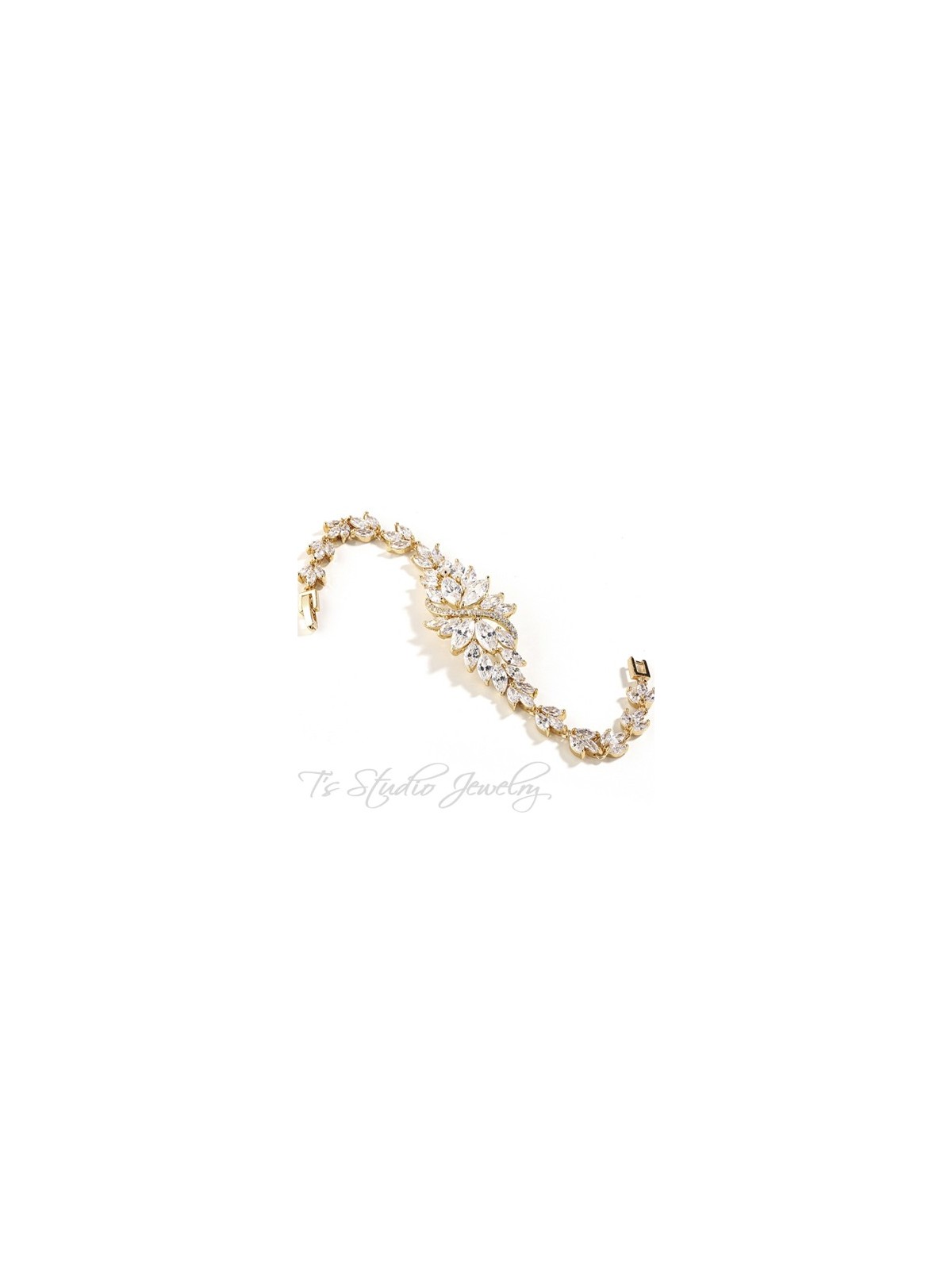 Marquis CZ Cubic Zirconia Crystal Cluster Gold Bridal Bracelet