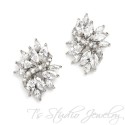 Marquis CZ Cubic Zirconia Crystal Cluster Silver Bridal Stud Earrings