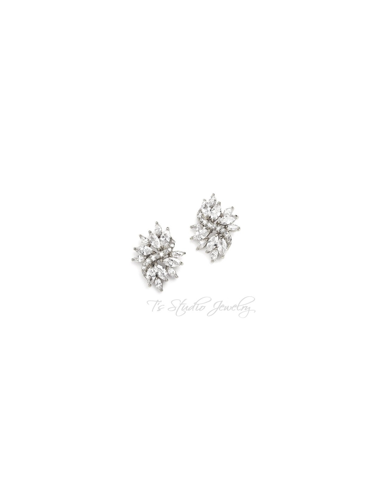 Marquis CZ Cubic Zirconia Crystal Cluster Silver Bridal Stud Earrings