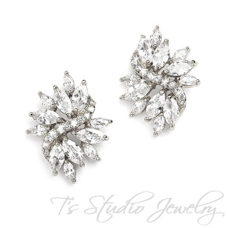 Marquis CZ Cubic Zirconia Crystal Cluster Bridal Stud Earrings